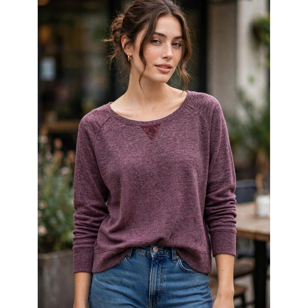 Victorias Secret Lace Back Pullover Sweatshirt Plum Heather L NWT 11037202